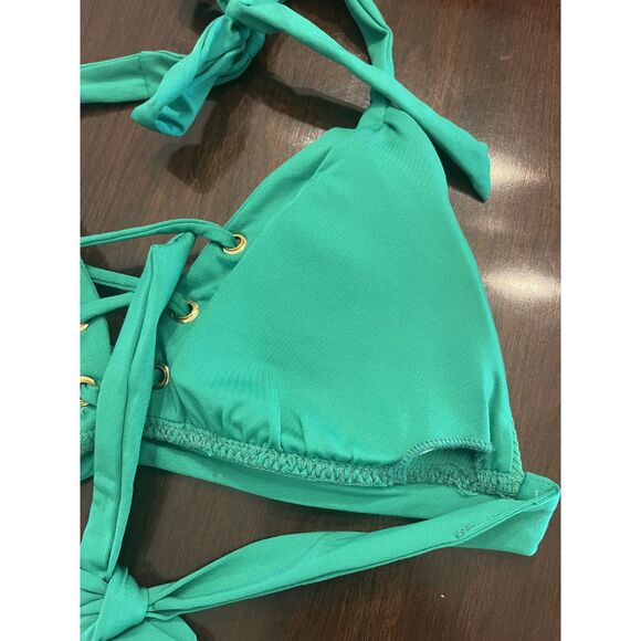 NWT BECCA Women's Bikini Top Size M Green Triangle Halter Plunge Neckline Medium - Picture 9 of 11
